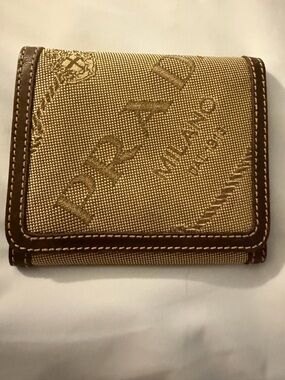 Prada Tan Canvas Wallet with Brown Trim